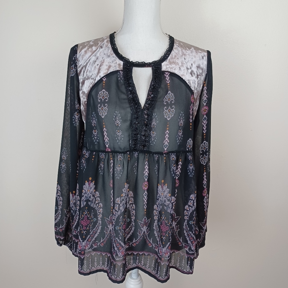 Sheer Velvet Peasant Boho Blouse
